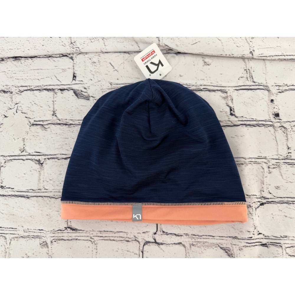 Kari Traa Womens Navy Blue Peach Heathered Athletic Beanie Skull Cap NWT